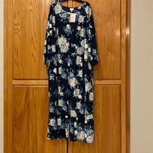Blue floral maxi dress LuLaRoe Evelyn dress smocked waist long sleeve pockets